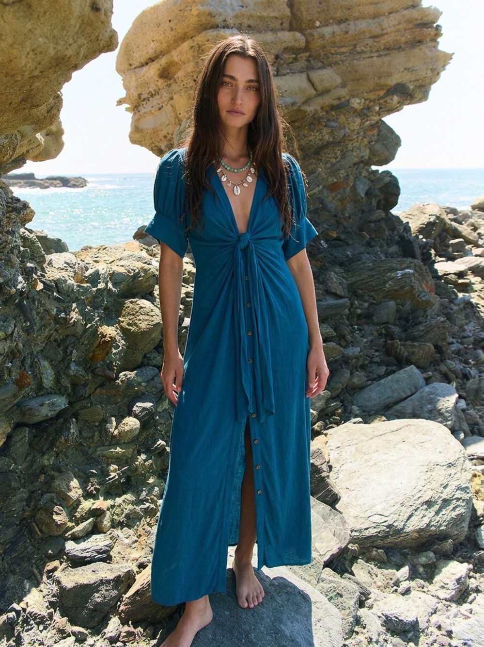 Free People Linen Blend Midi Dress